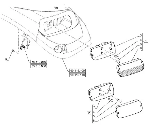 87714904 - Линза фары красн./бел. прав. лев. основной T8T8./Mg.